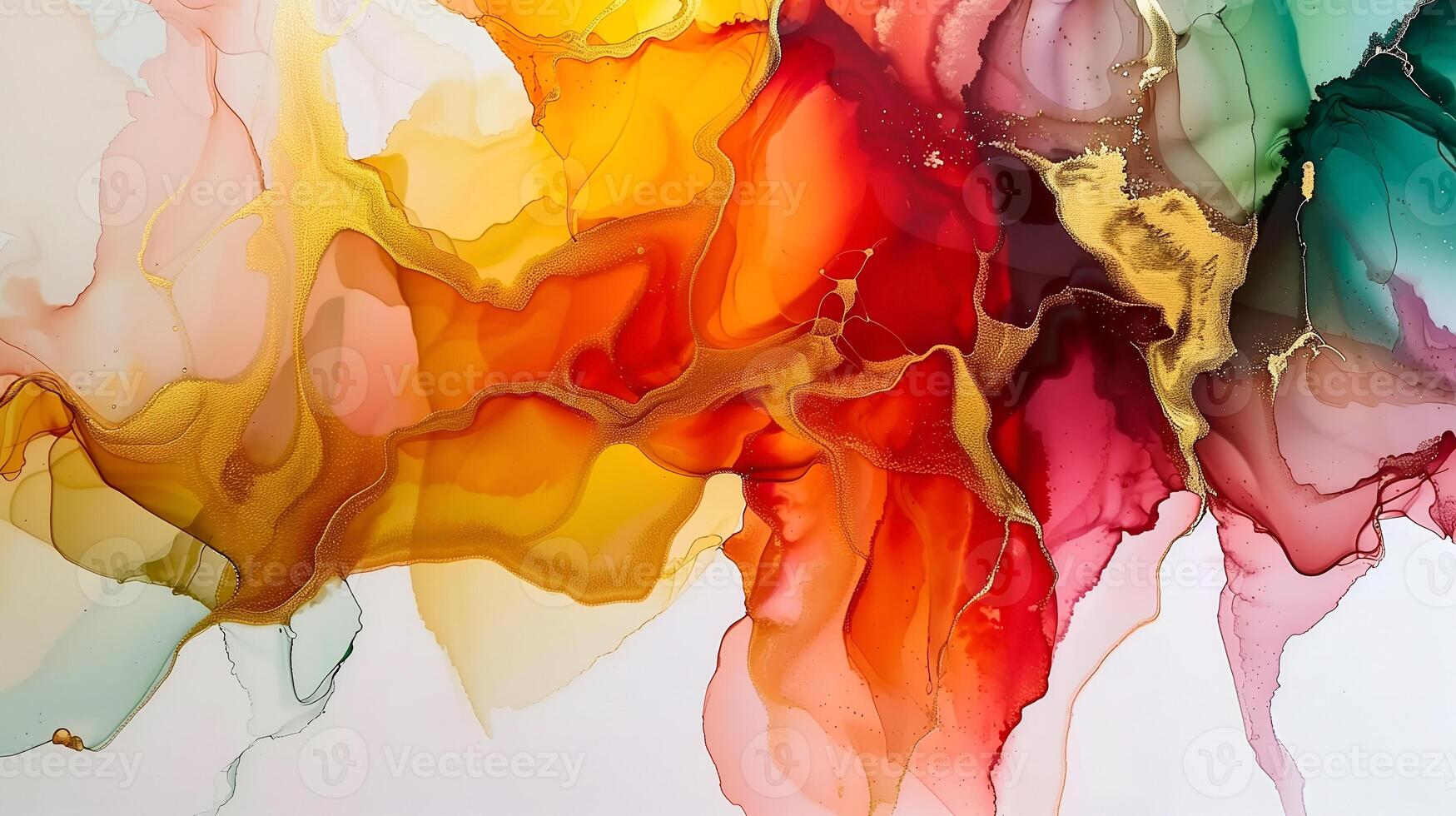 Vibrant abstract marble ink background featuring flowing colors in warm and cool tones photo