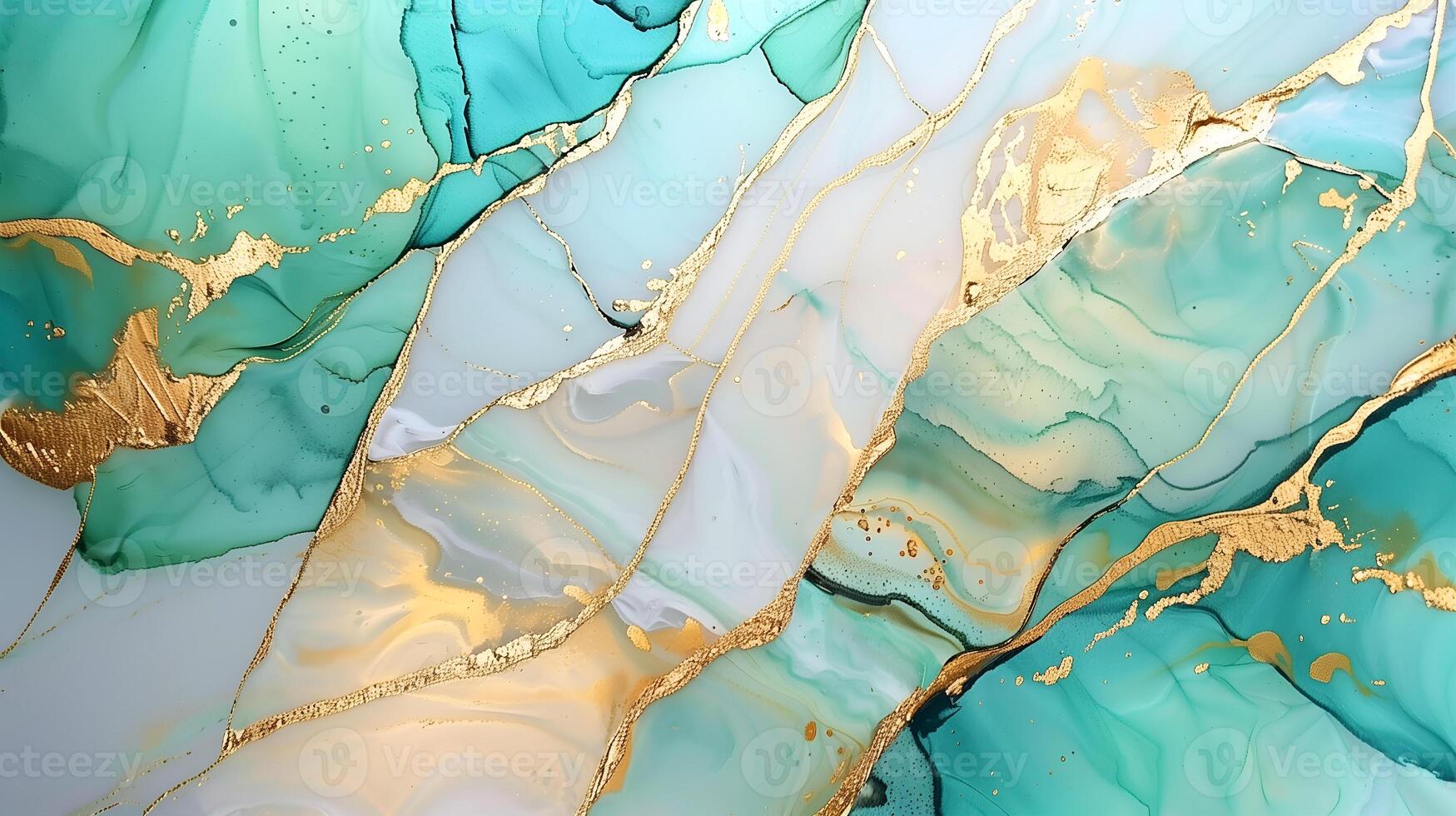 Elegant marble ink background featuring teal and gold swirls in a modern artistic style photo