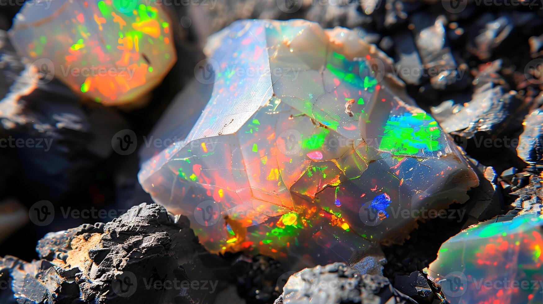 Stunning opal texture background showcasing colorful reflections on a rocky surface in natural light photo