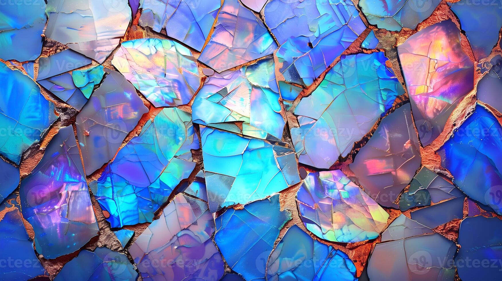 Vibrant opal texture background featuring colorful shards and unique patterns in blue hues photo