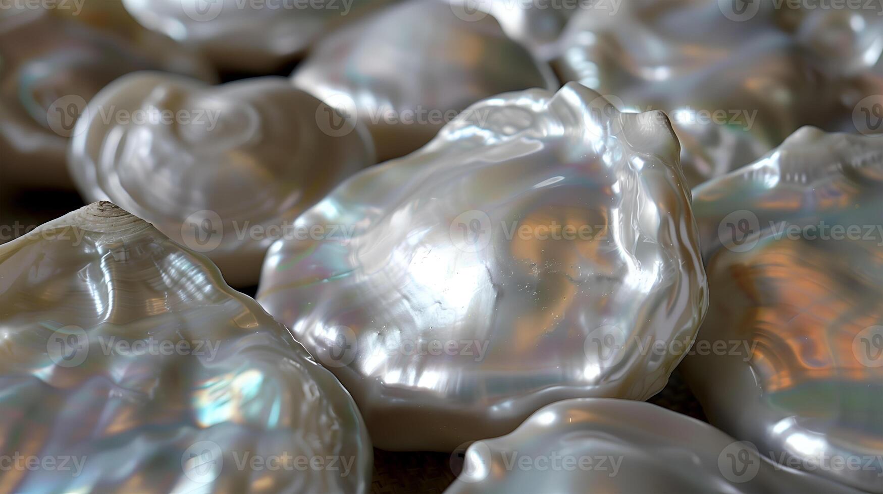 Lustrous pearls displayed on a smooth surface showcasing their natural beauty and shine photo