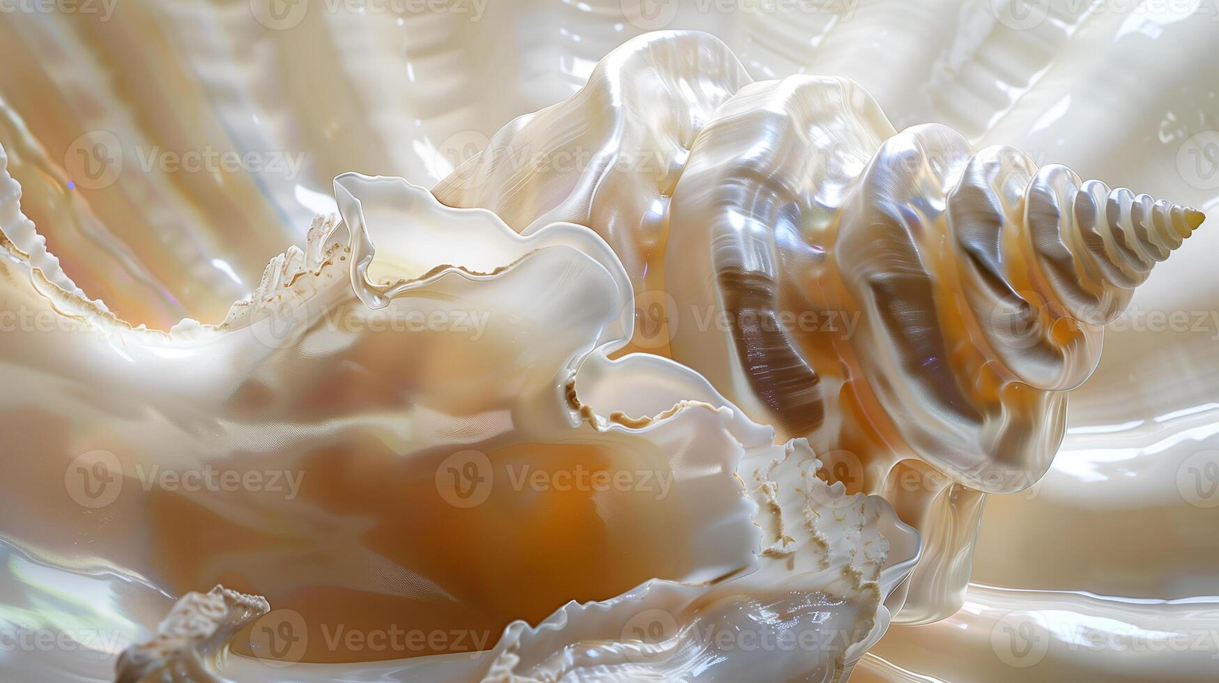 Close-up of a stunning seashell on a pearl backdrop, showcasing its unique textures and colors photo