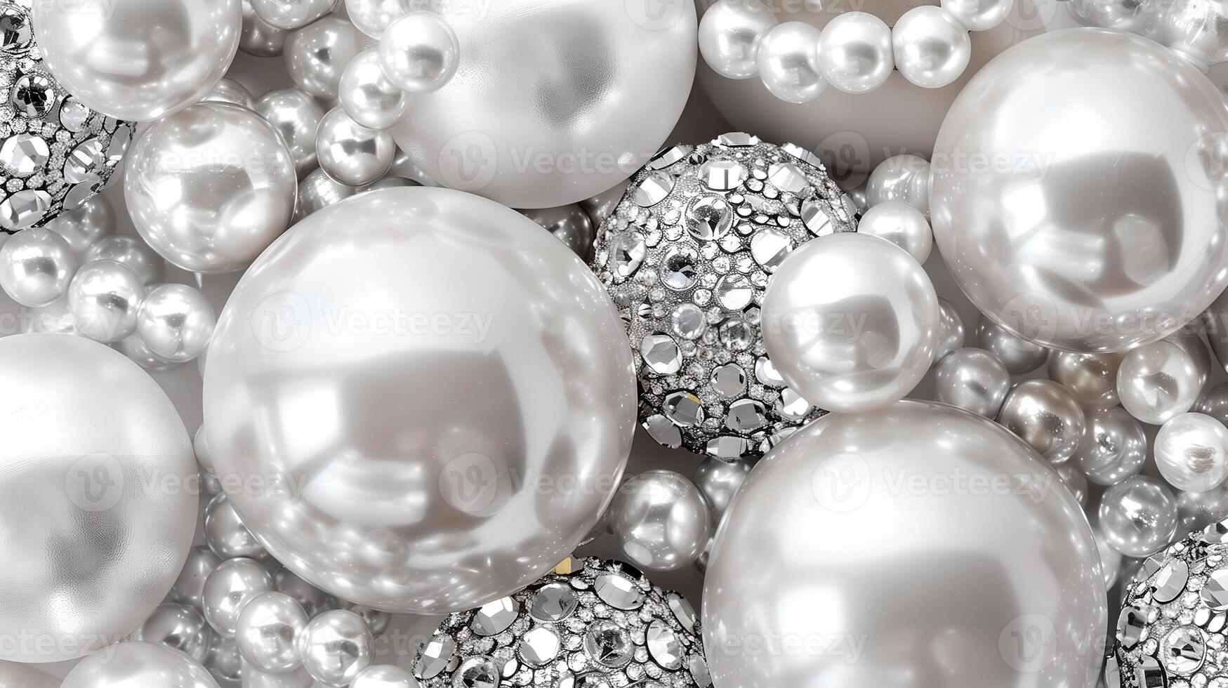 Stylish display of pearls and decorative beads on a pearl background photo