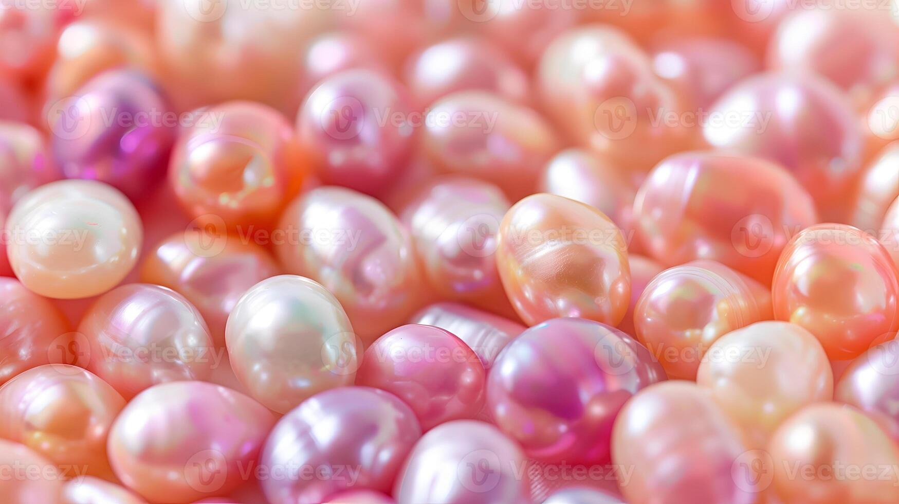 Colorful pearls scattered on a soft background, showcasing a variety of natural hues and shapes photo