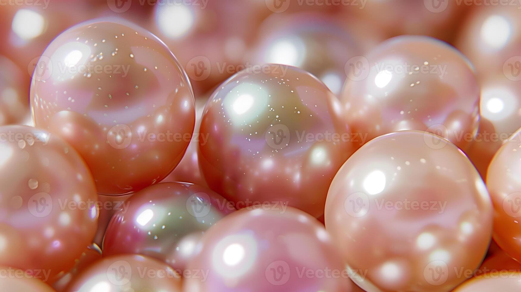 Beautiful close-up shot of iridescent pearls on a soft pearl background at a jewelry showcase photo