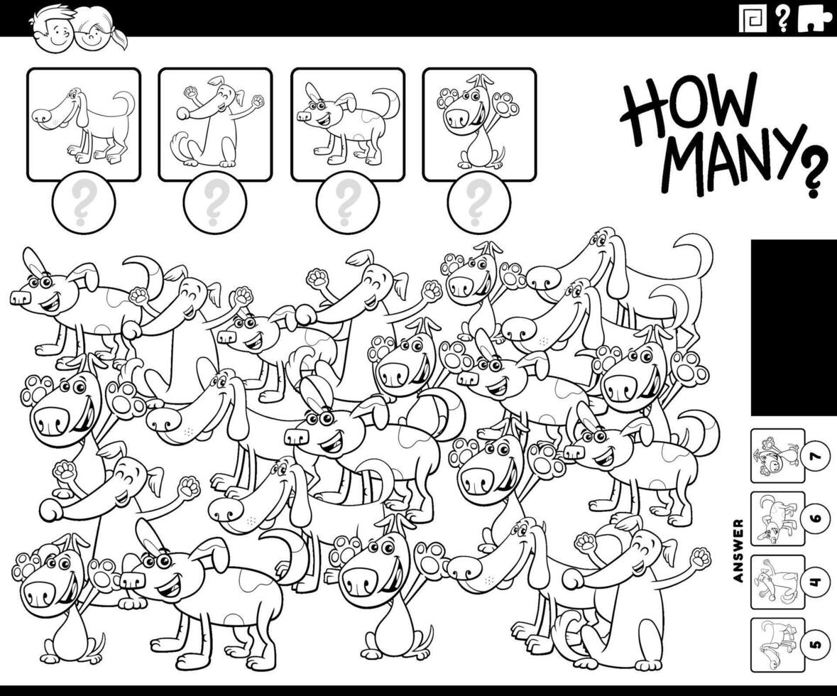 counting game with cartoon dogs coloring page vector