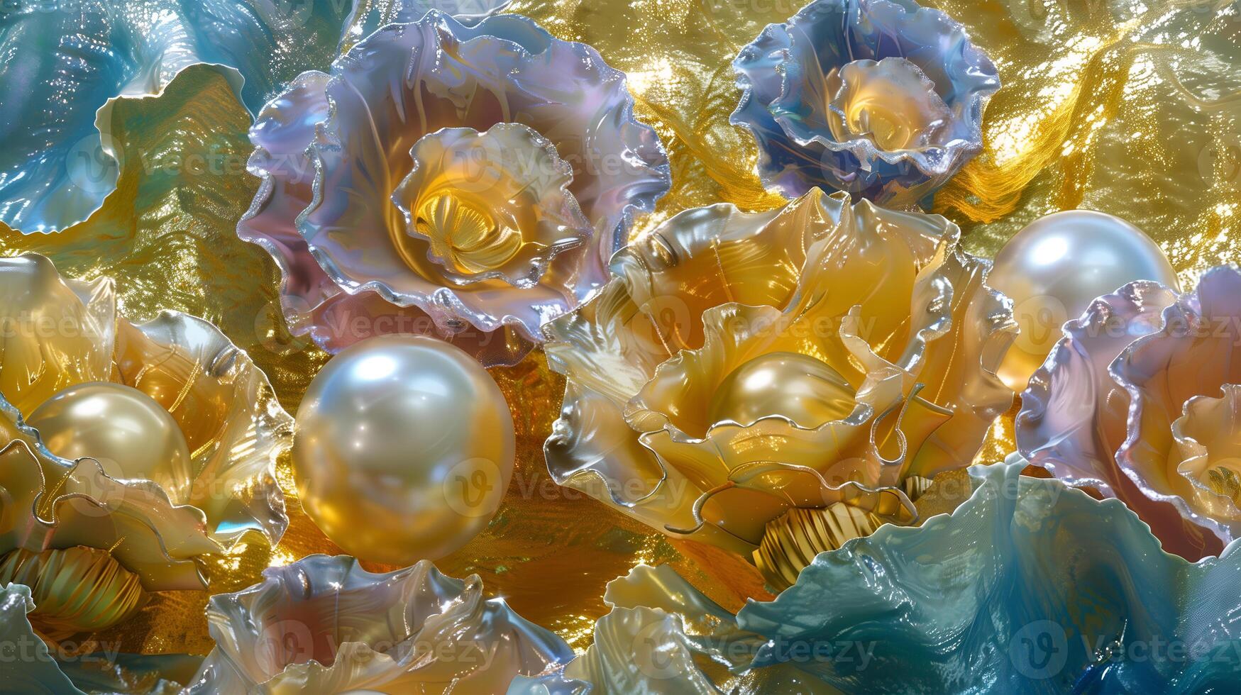 Elegant floral arrangement featuring pearl accents on a shimmering background photo
