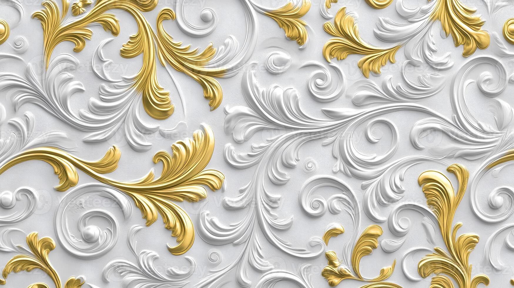 Elegant Rococo white and gold floral relief design enhancing interior decor elegance photo