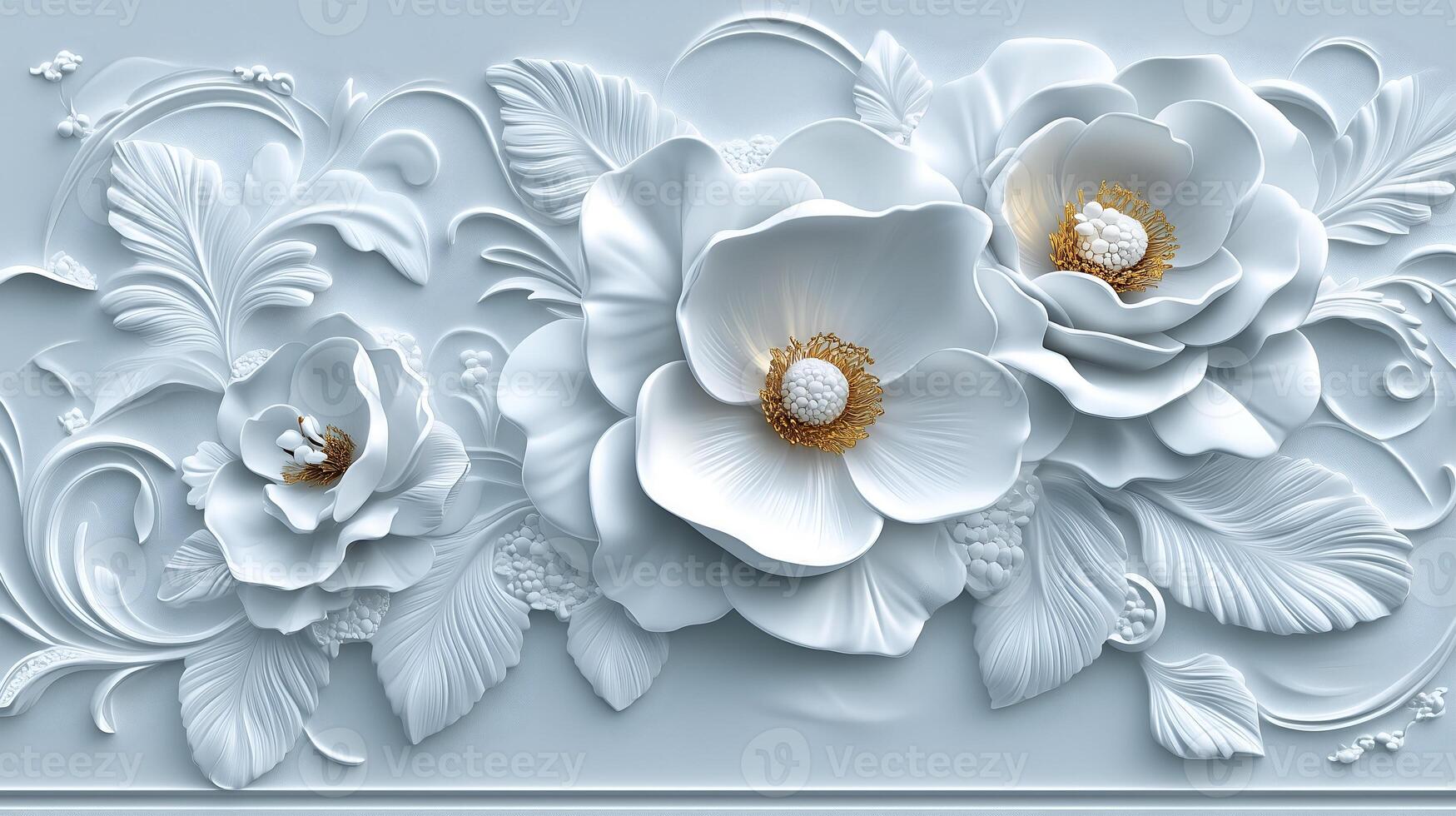 Rococo floral relief in white and gold showcasing intricate detailing and elegance photo