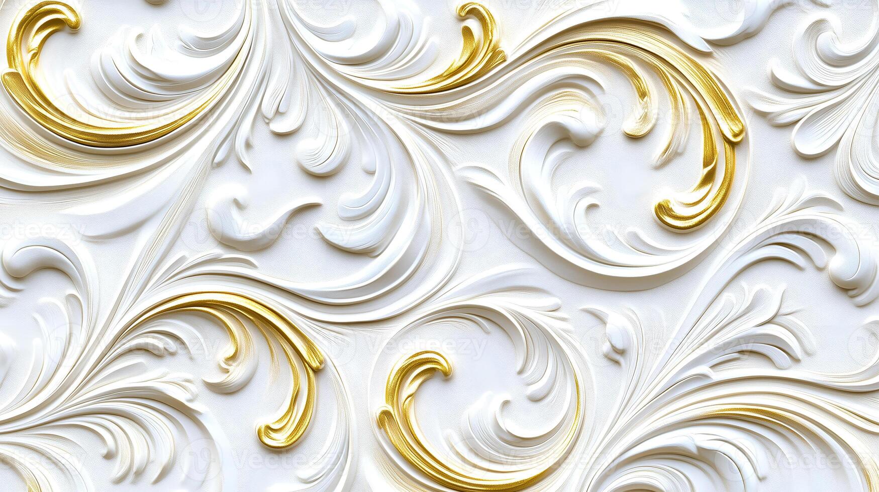 Elegant Rococo white and gold floral relief design on textured background photo