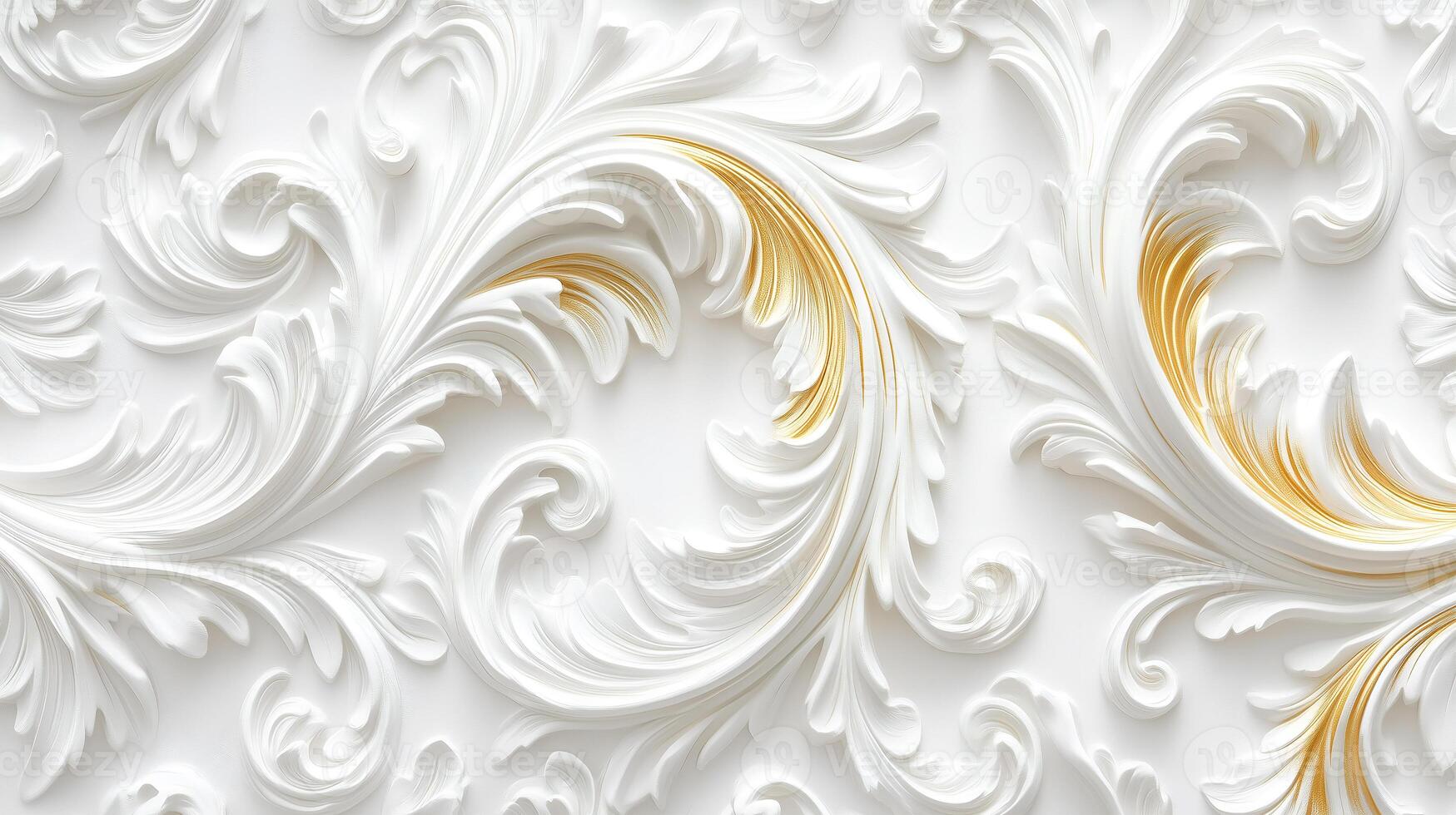 Elegant Rococo white and gold floral relief design in a classic interior setting photo