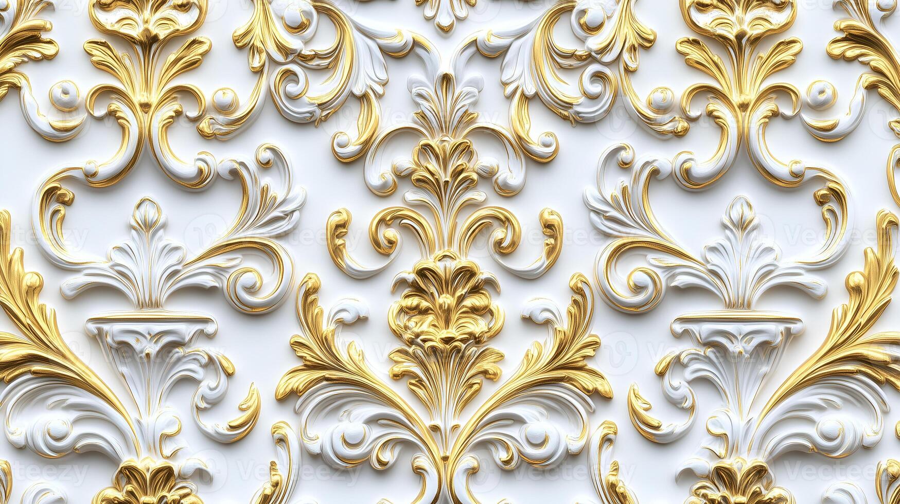 Elegant Rococo floral relief design in white and gold enhances artful interior decor photo