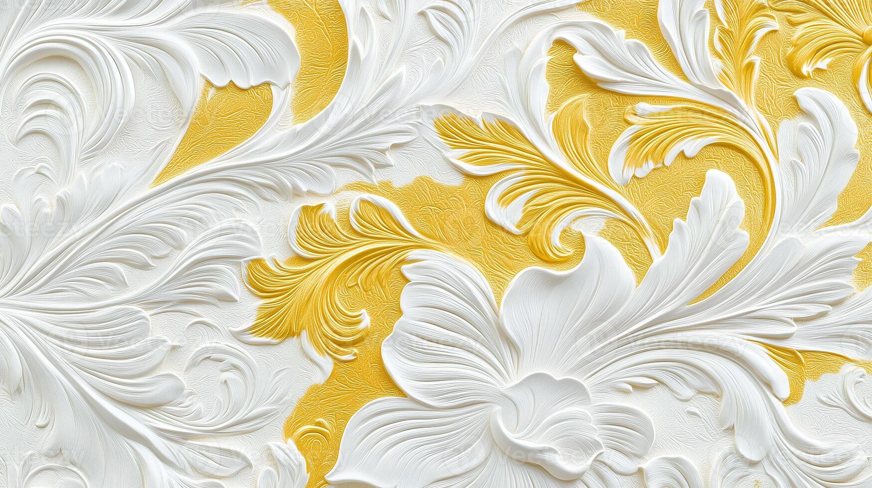 Elegant Rococo white and gold floral relief design featuring intricate details and textures photo