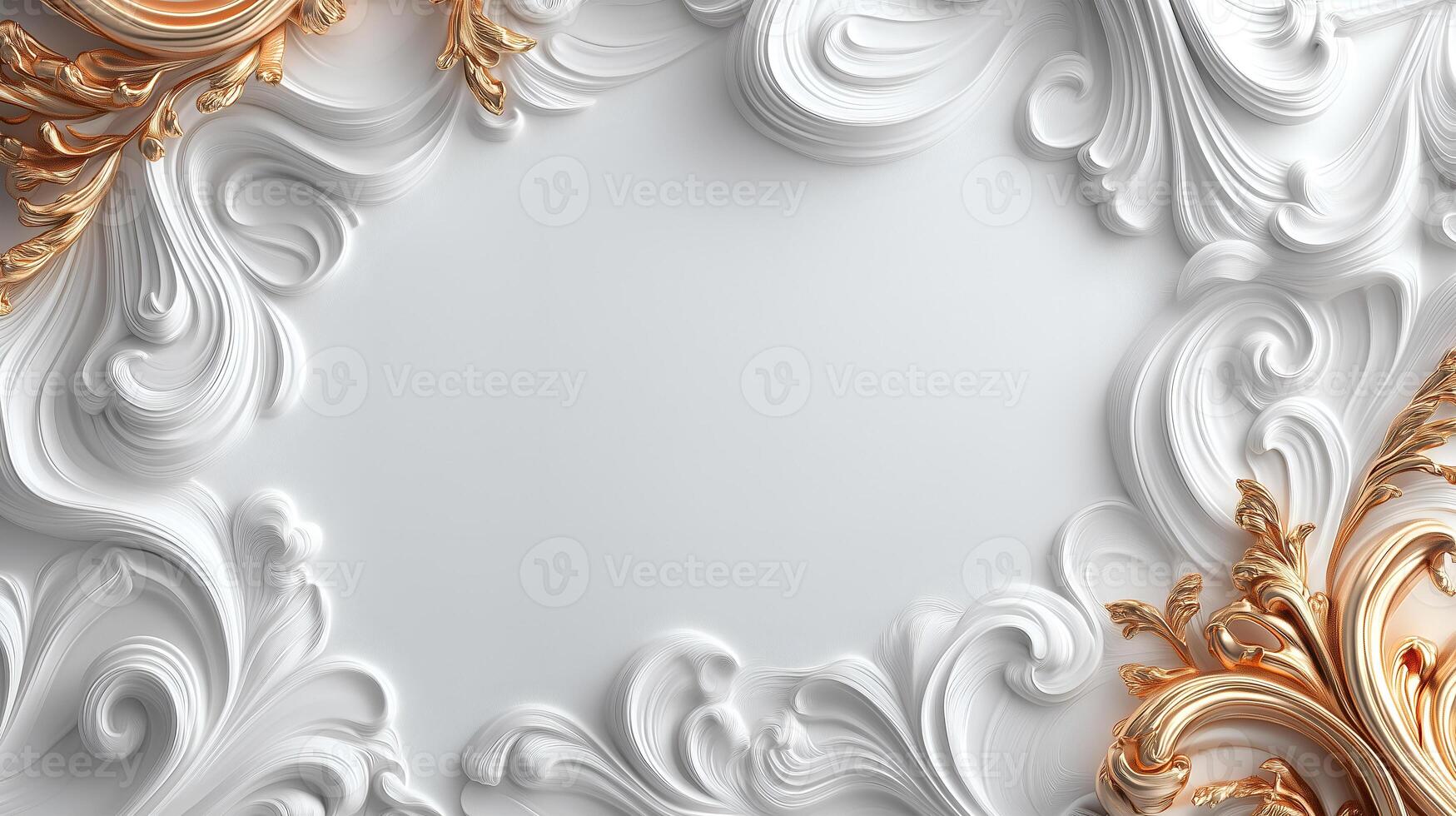 Elegant Rococo floral relief design in white and gold with intricate detailing on a soft background photo