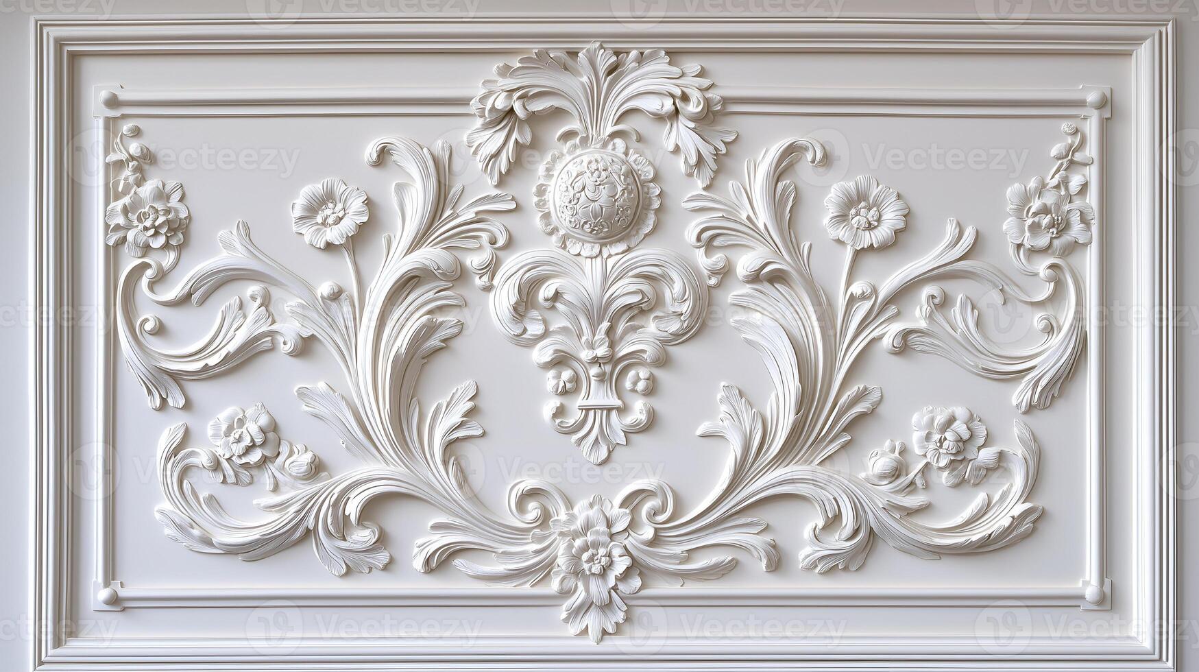 Elegant Rococo floral relief design in white and gold adorns a classic interior space photo