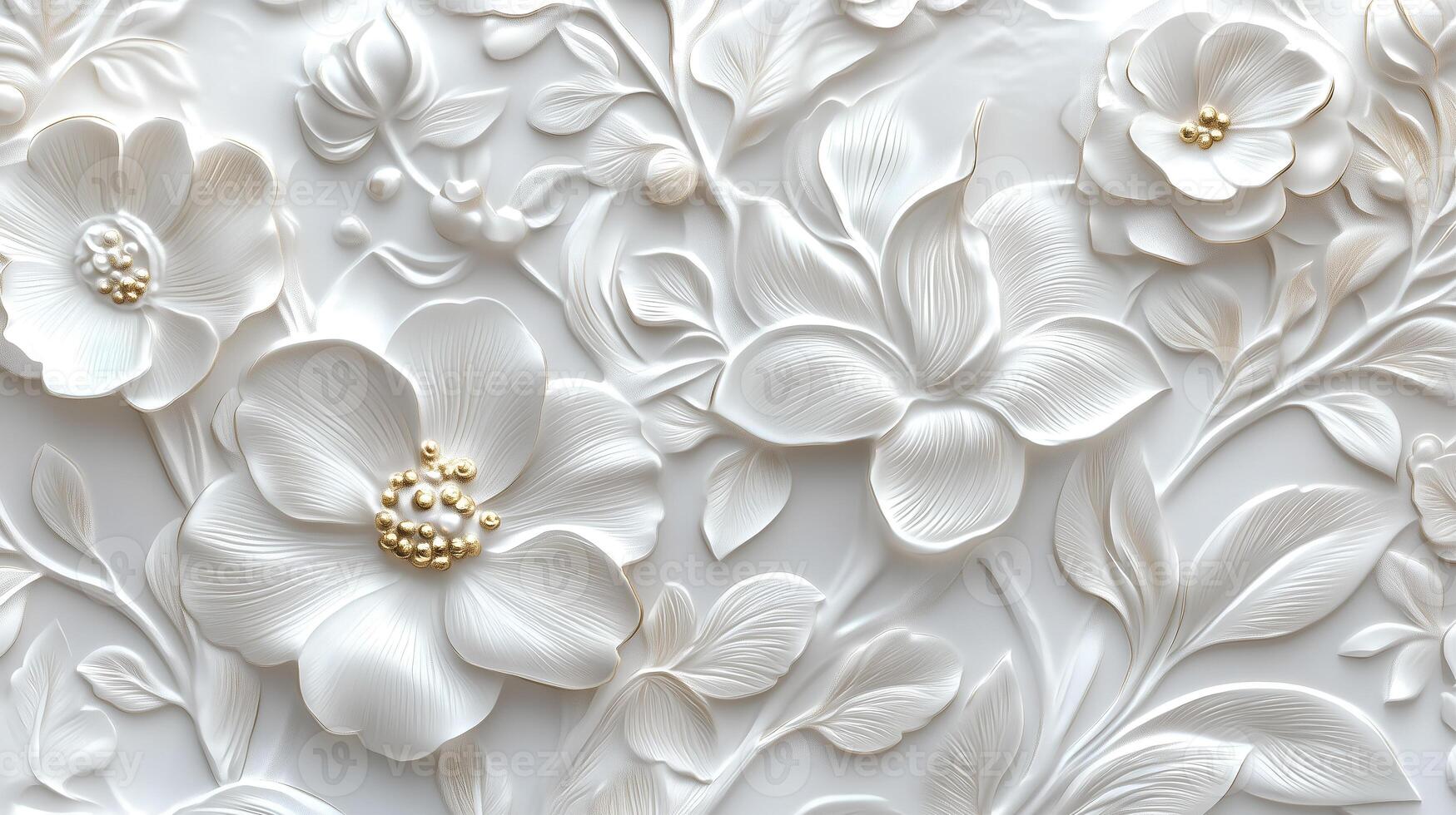 Elegant Rococo white and gold floral relief design showcasing intricate detailing and texture photo