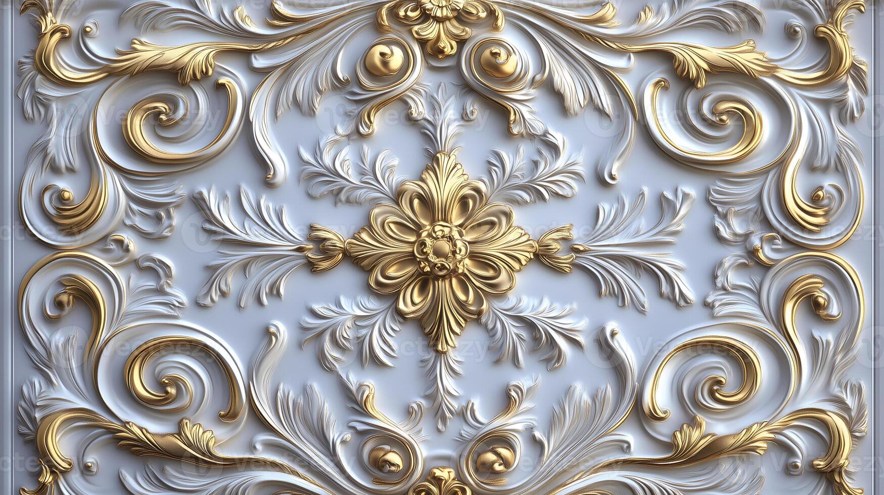 Decorative Rococo floral relief in gold and white capturing Baroque elegance and artistry photo