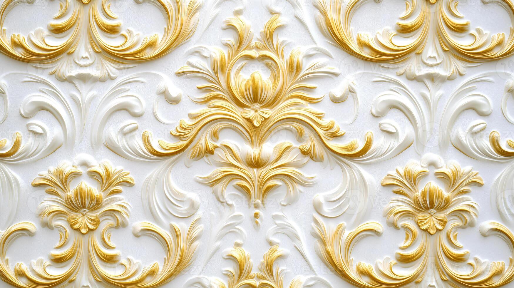 Elegant Rococo white and gold floral relief design ideal for classic interior decor photo