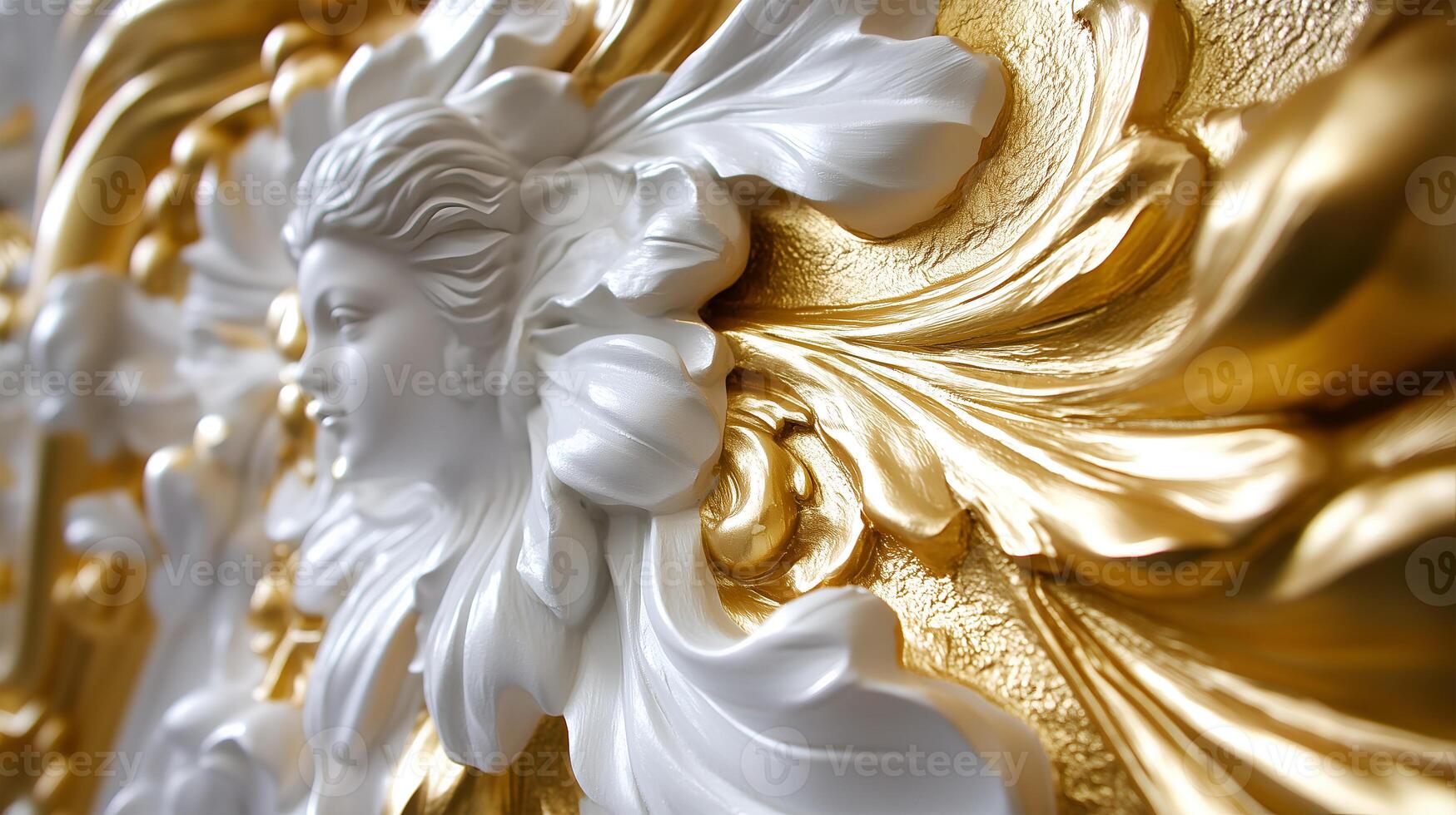 Rococo white and gold floral relief showcasing intricate craftsmanship and design details photo