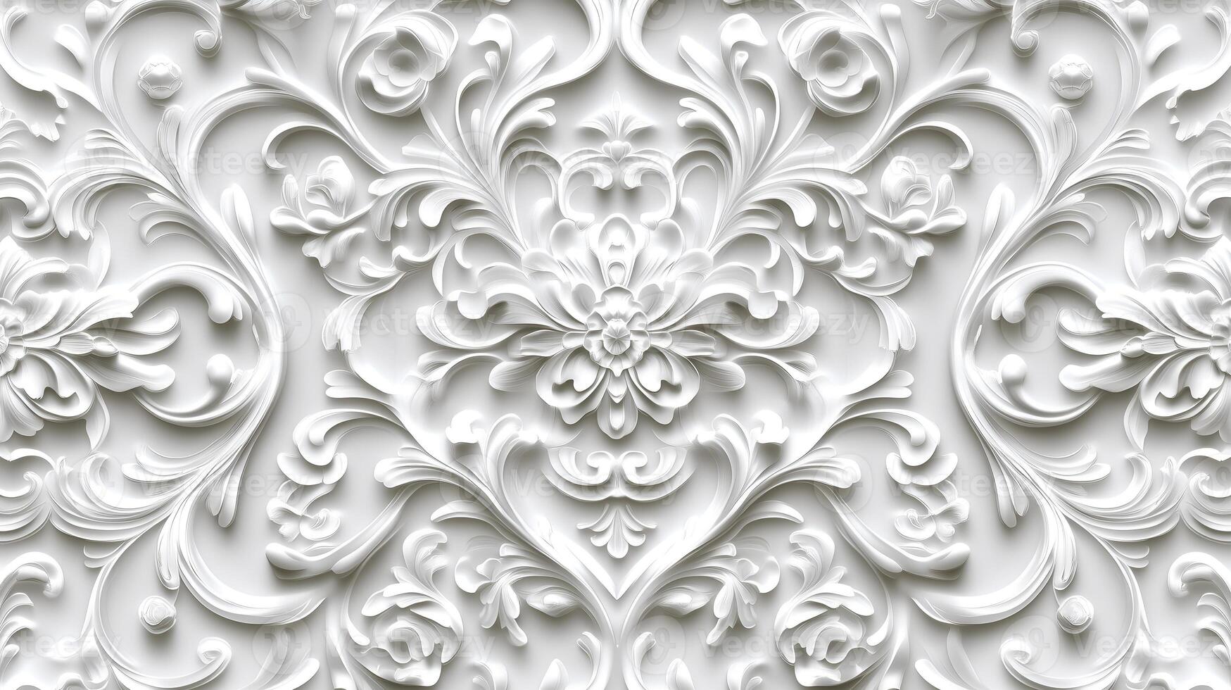 Elegant Rococo white and gold floral relief design with intricate detailing in a luxurious setting photo