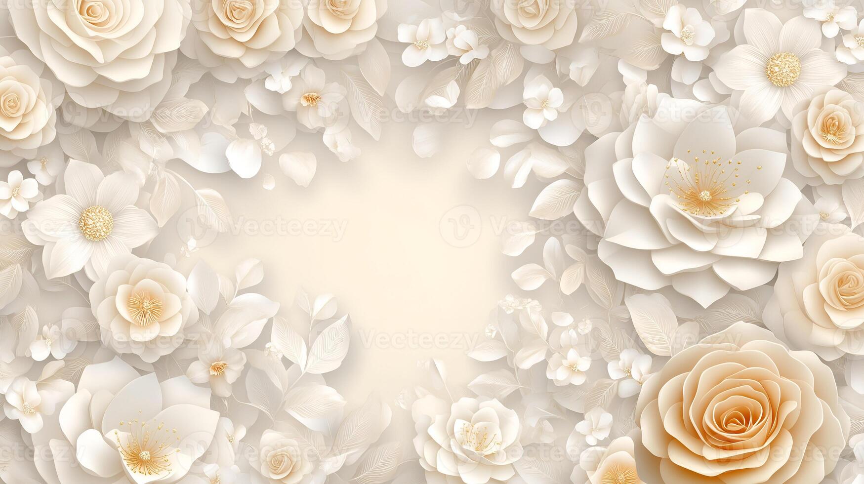 Elegant Rococo-inspired background with white and gold floral relief design for artistic use photo