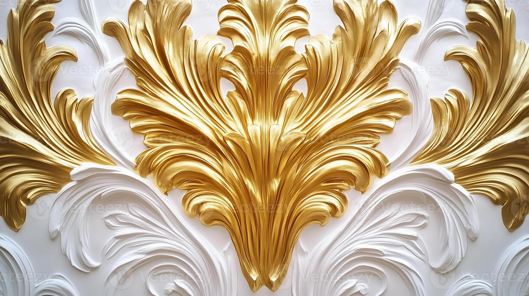 Elegant Rococo style floral relief in white and gold showcasing intricate craftsmanship photo