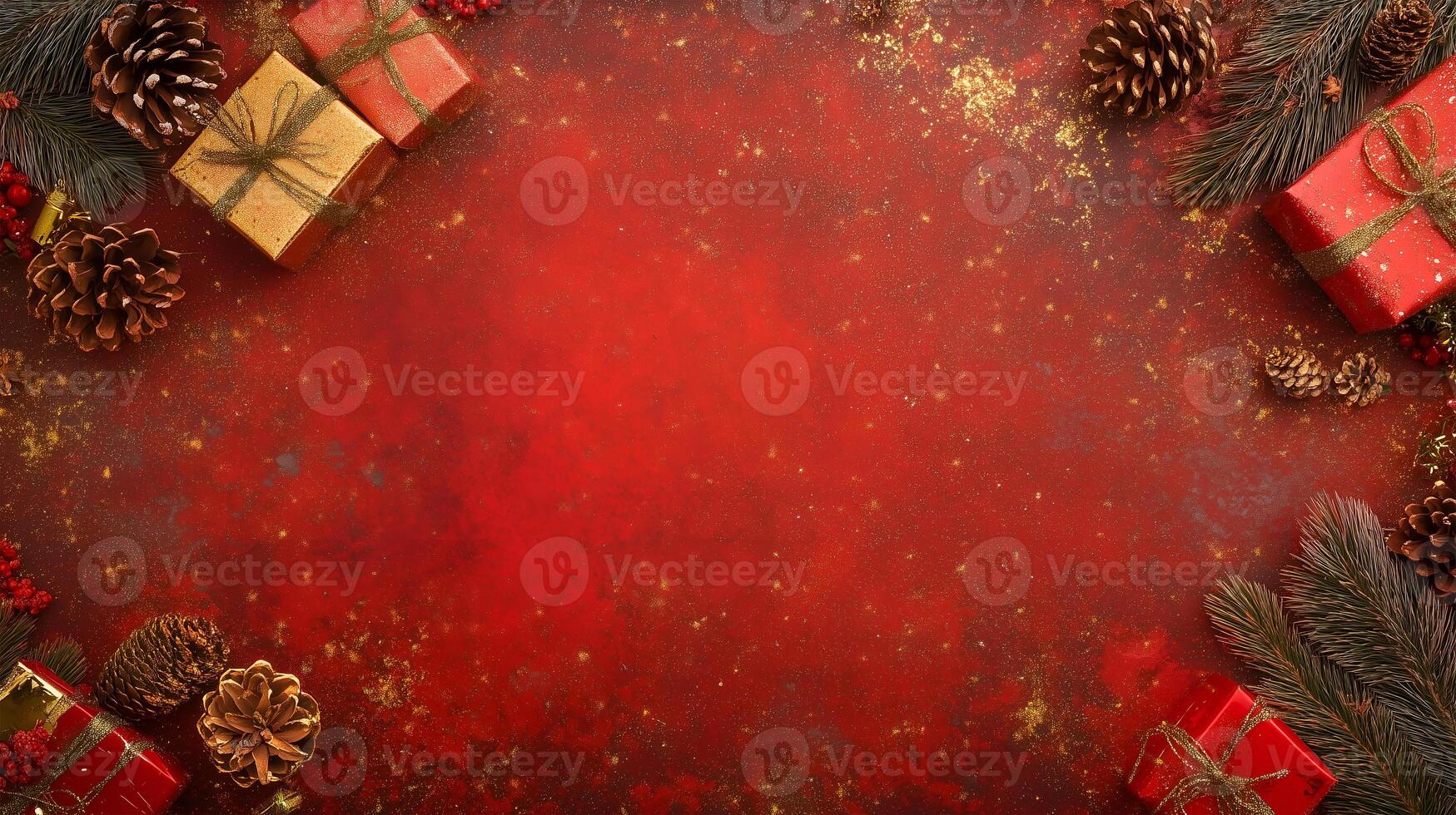 Festive Christmas background featuring ornaments, gifts, and decorative elements for seasonal text photo