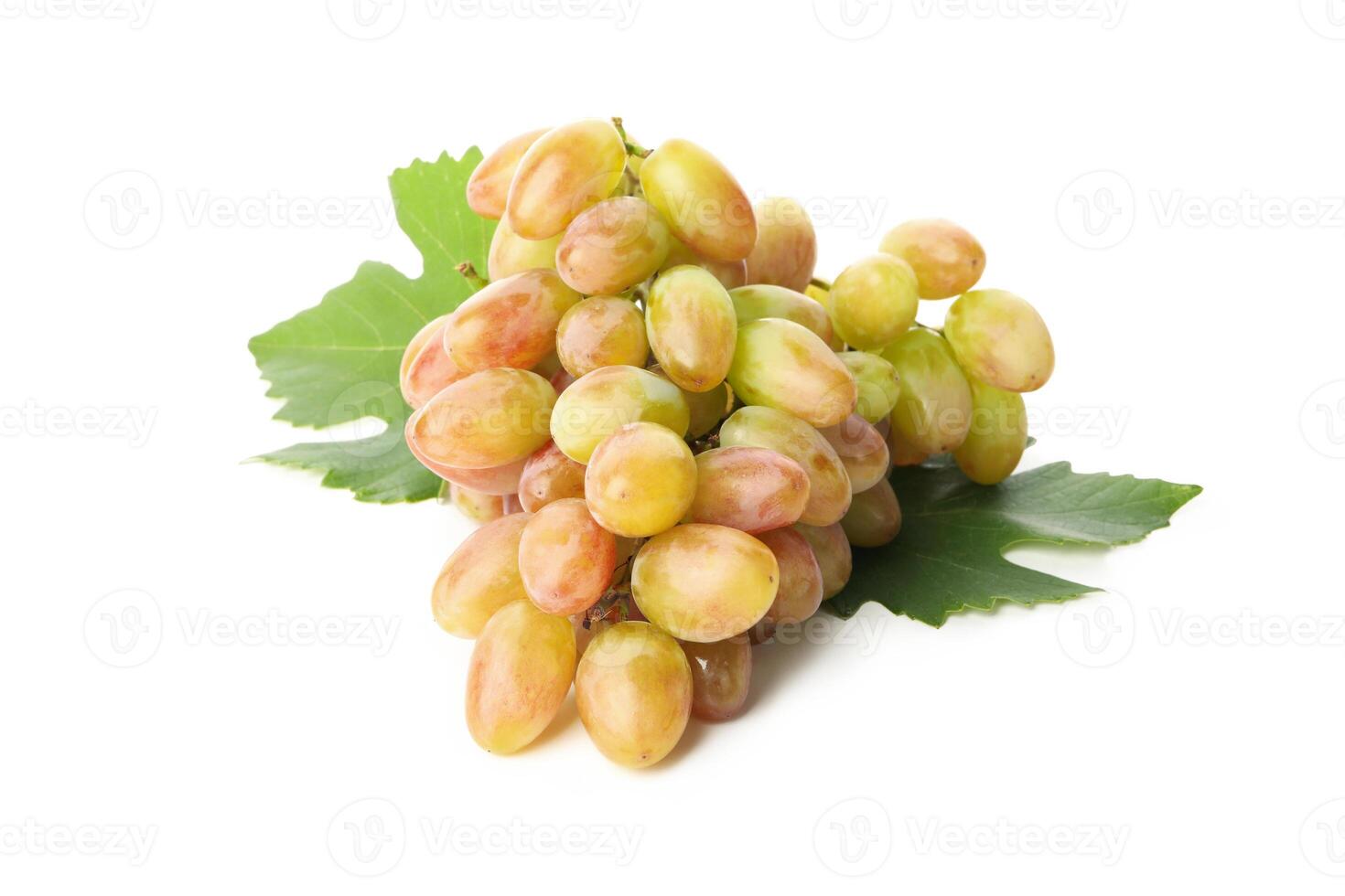 Ripe grape with leaves isolated on white background photo