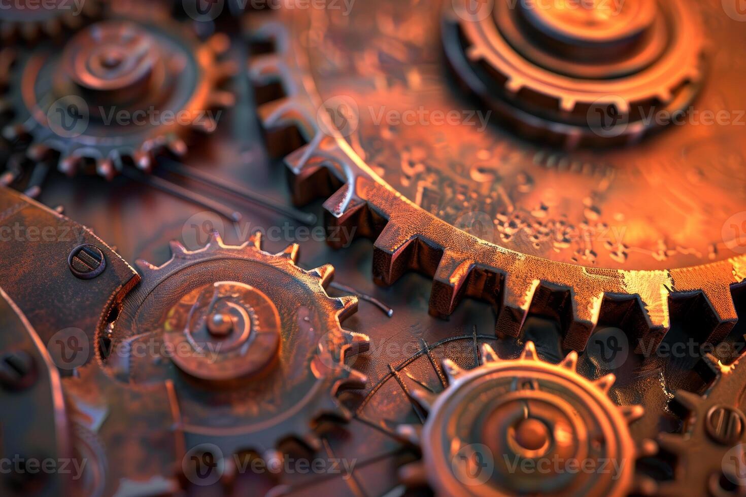 Complex system of interlocking gears working together in perfect harmony photo