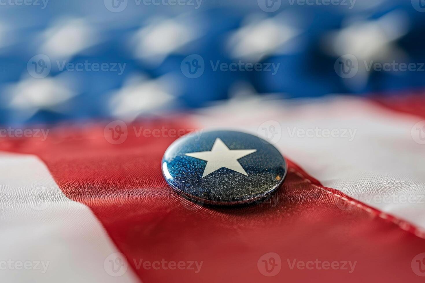 Blue pin showing white star resting on american flag photo