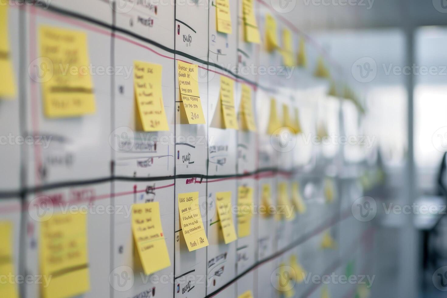 Agile scrum methodology workflow board covered with sticky notes photo