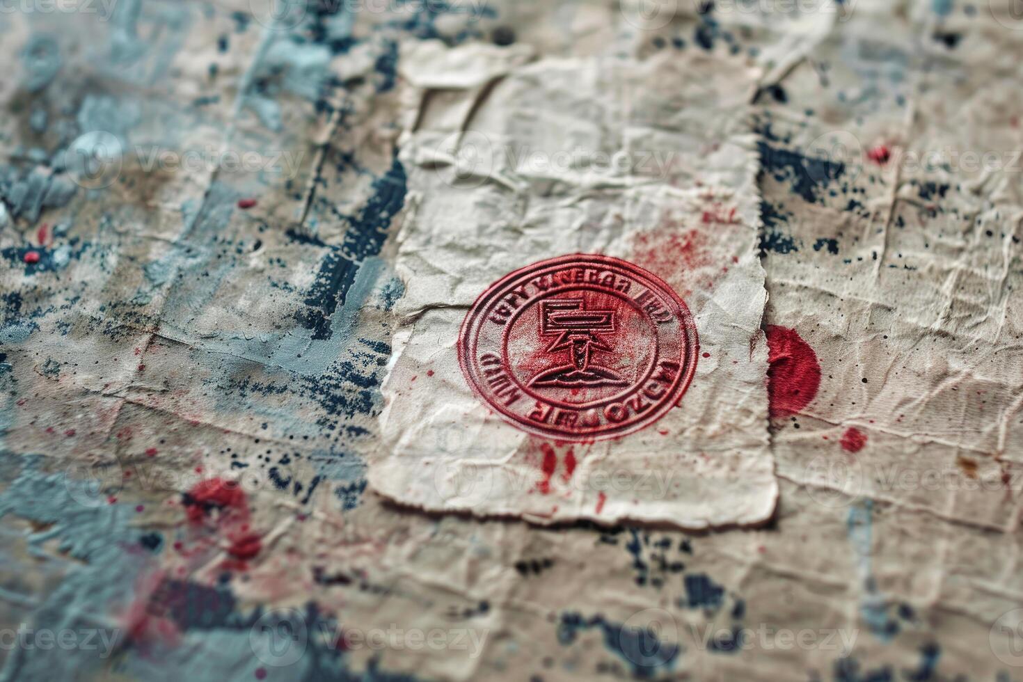 Red ink stamp on old paper creating a vintage look photo