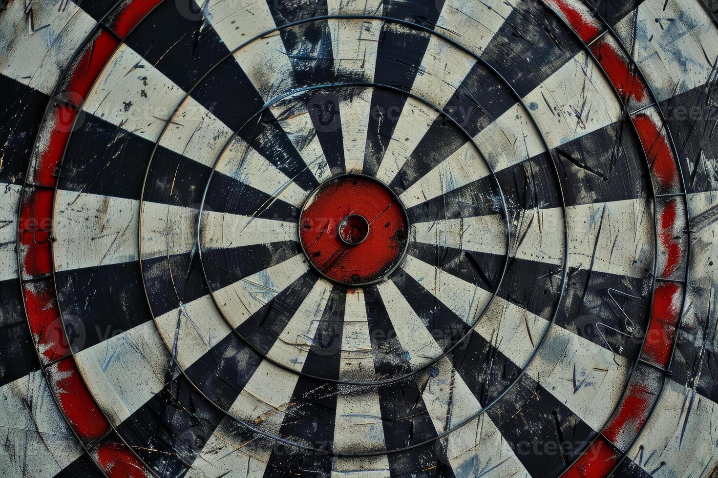 Old weathered dartboard showing signs of wear and tear photo