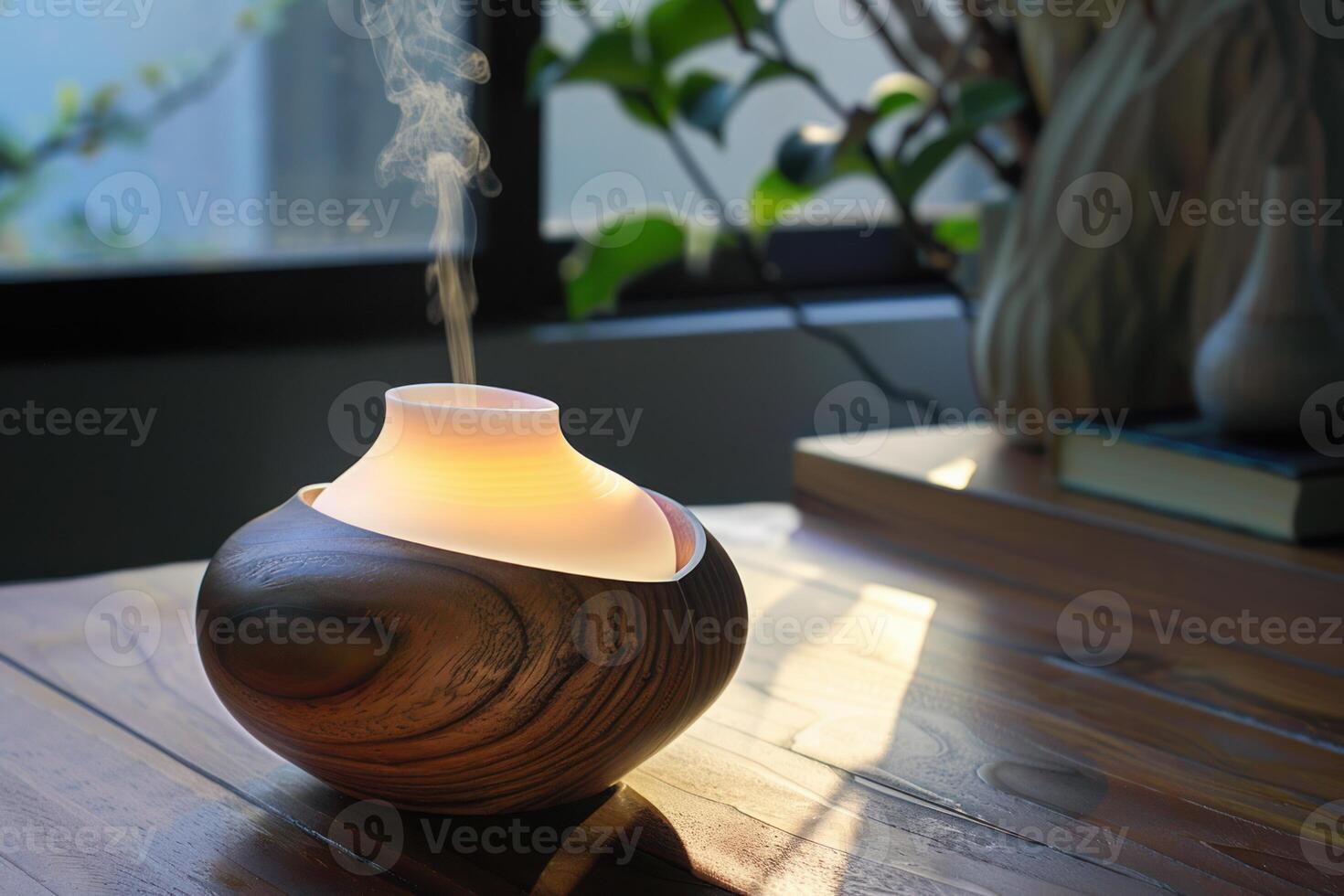 Modern electric essential oil diffuser releasing calming fragrance into the air photo