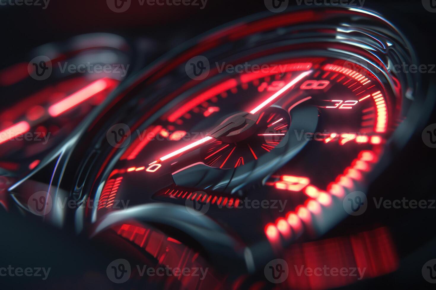 Red speedometer showing high speed reaching performance limit photo