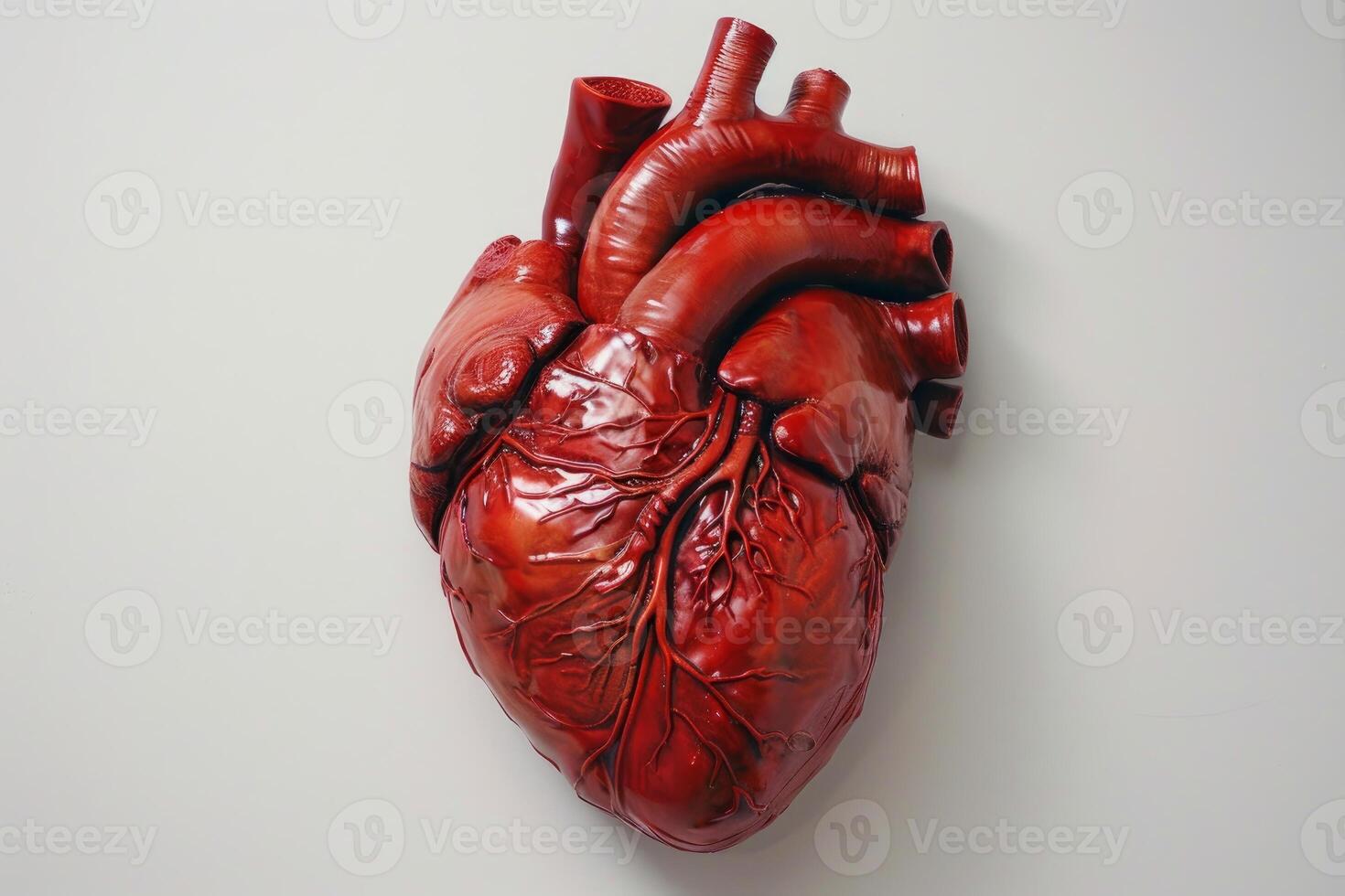 Realistic anatomical model of human heart on white background photo