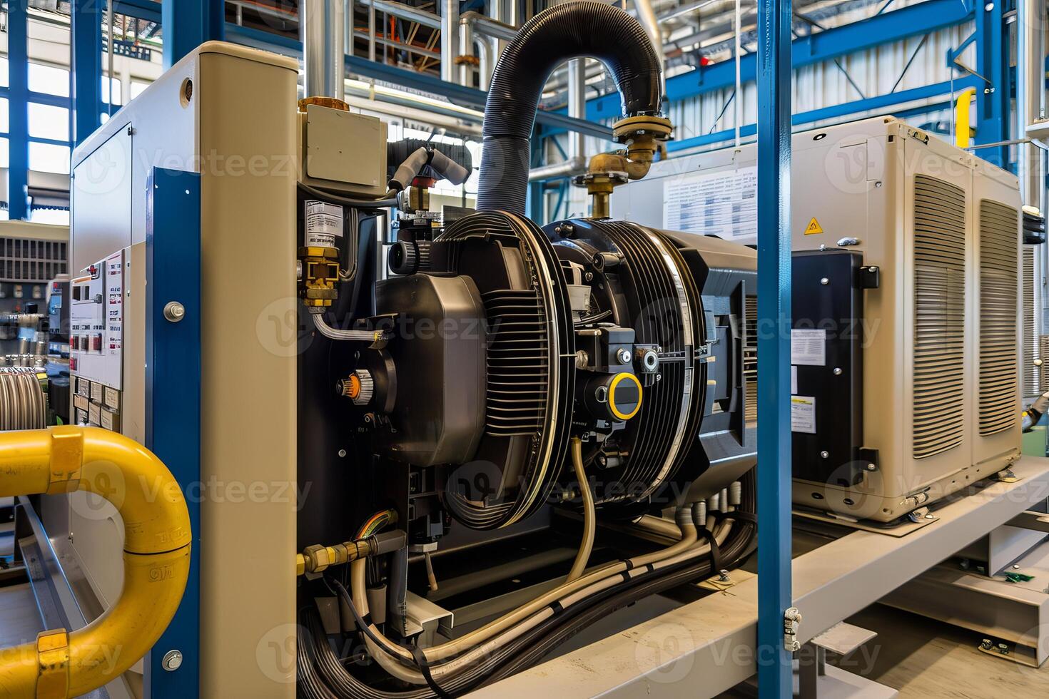 Industrial air compressor operating in a modern factory setting photo
