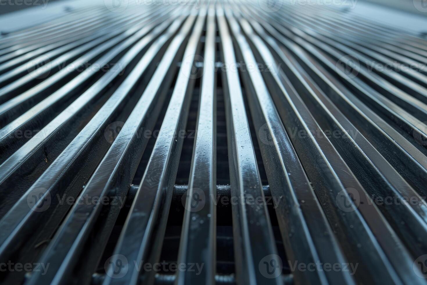Metal grate creating strong leading lines disappearing into distance photo