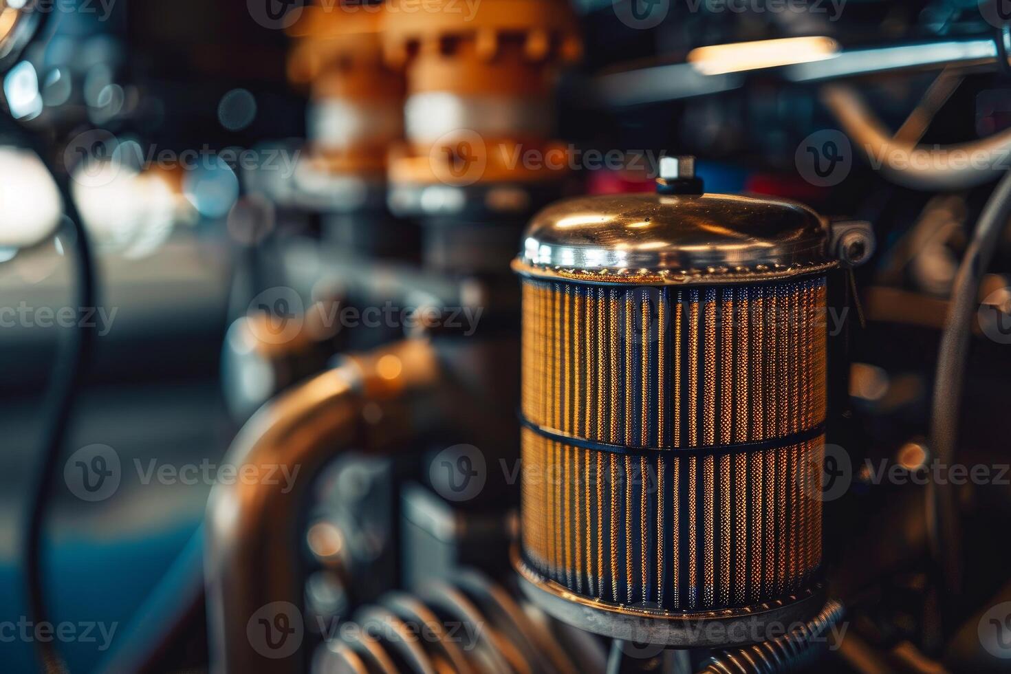Close up of air filter in powerful v8 engine photo