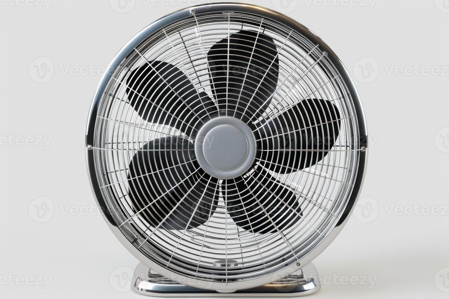 Chrome desk fan blowing air in the heat photo