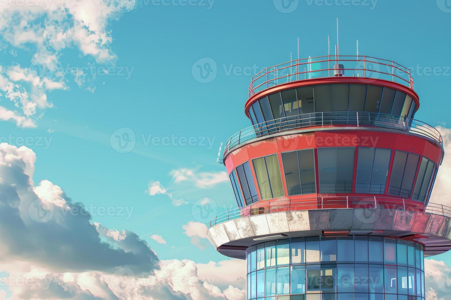 Airport control tower monitoring air traffic on sunny day photo