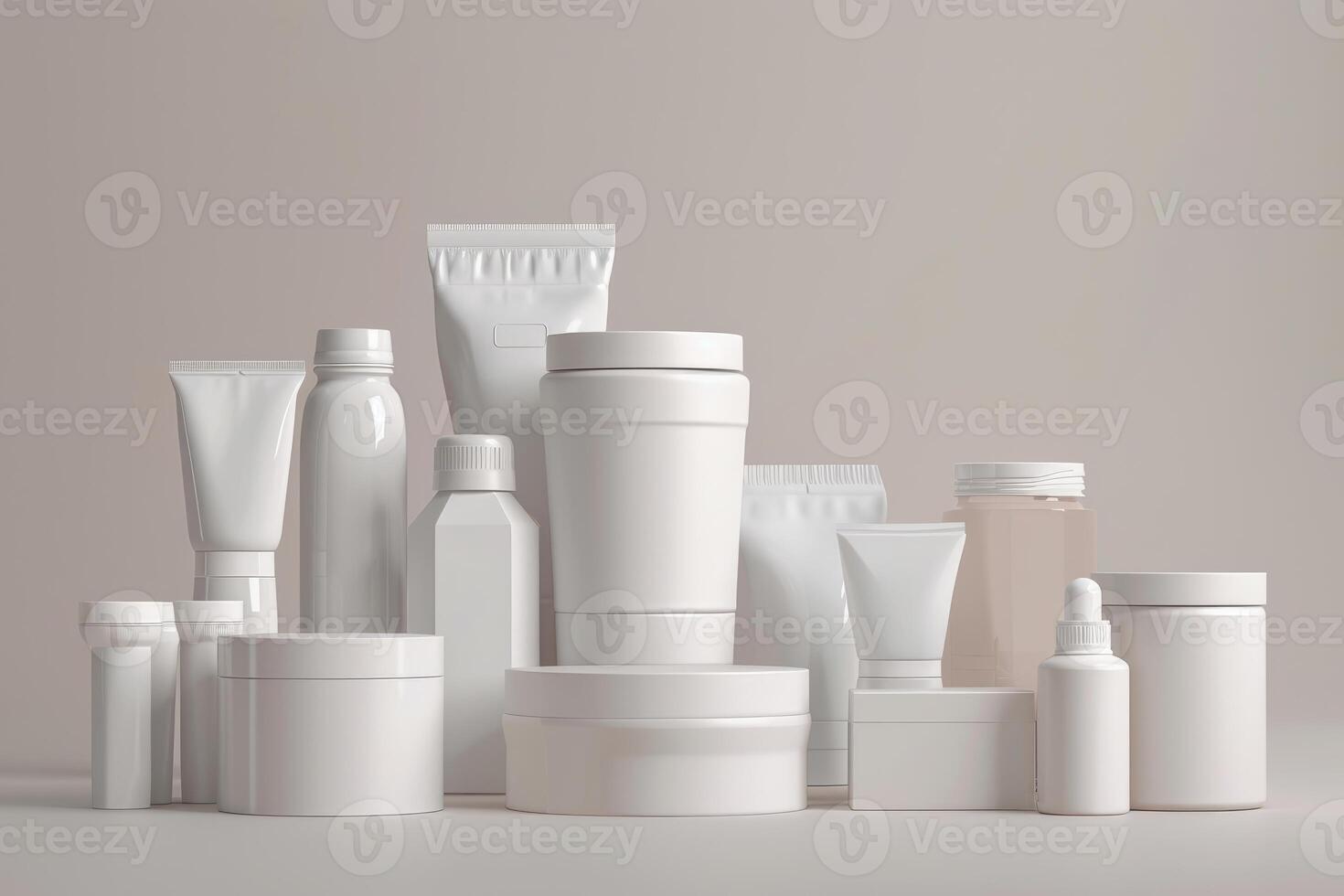 Set of cosmetic packaging mockup presenting new skincare products photo