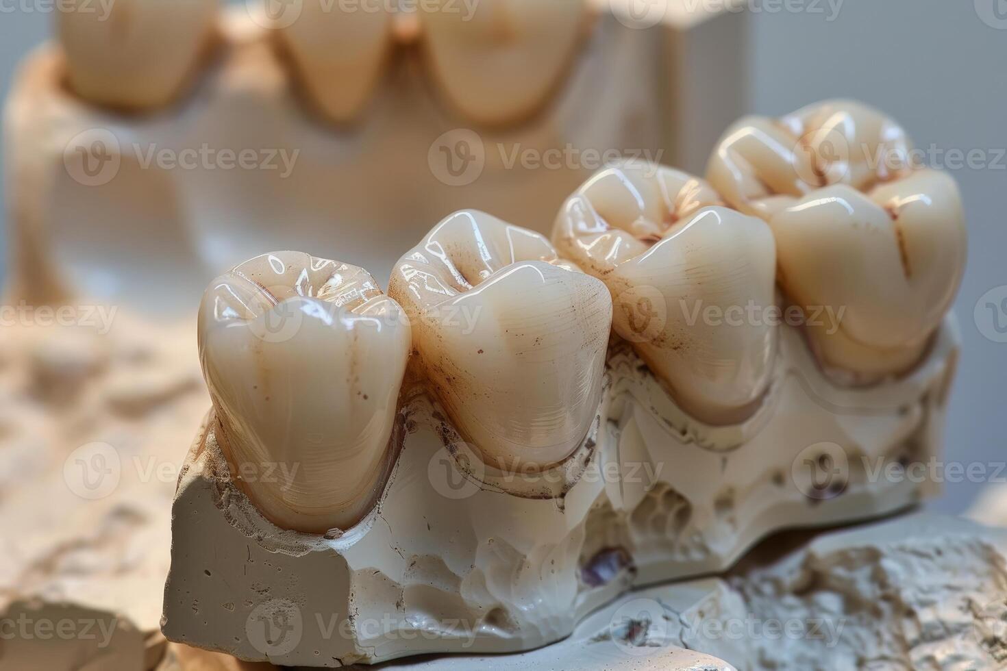Dental prosthesis being shown on a dental mold photo