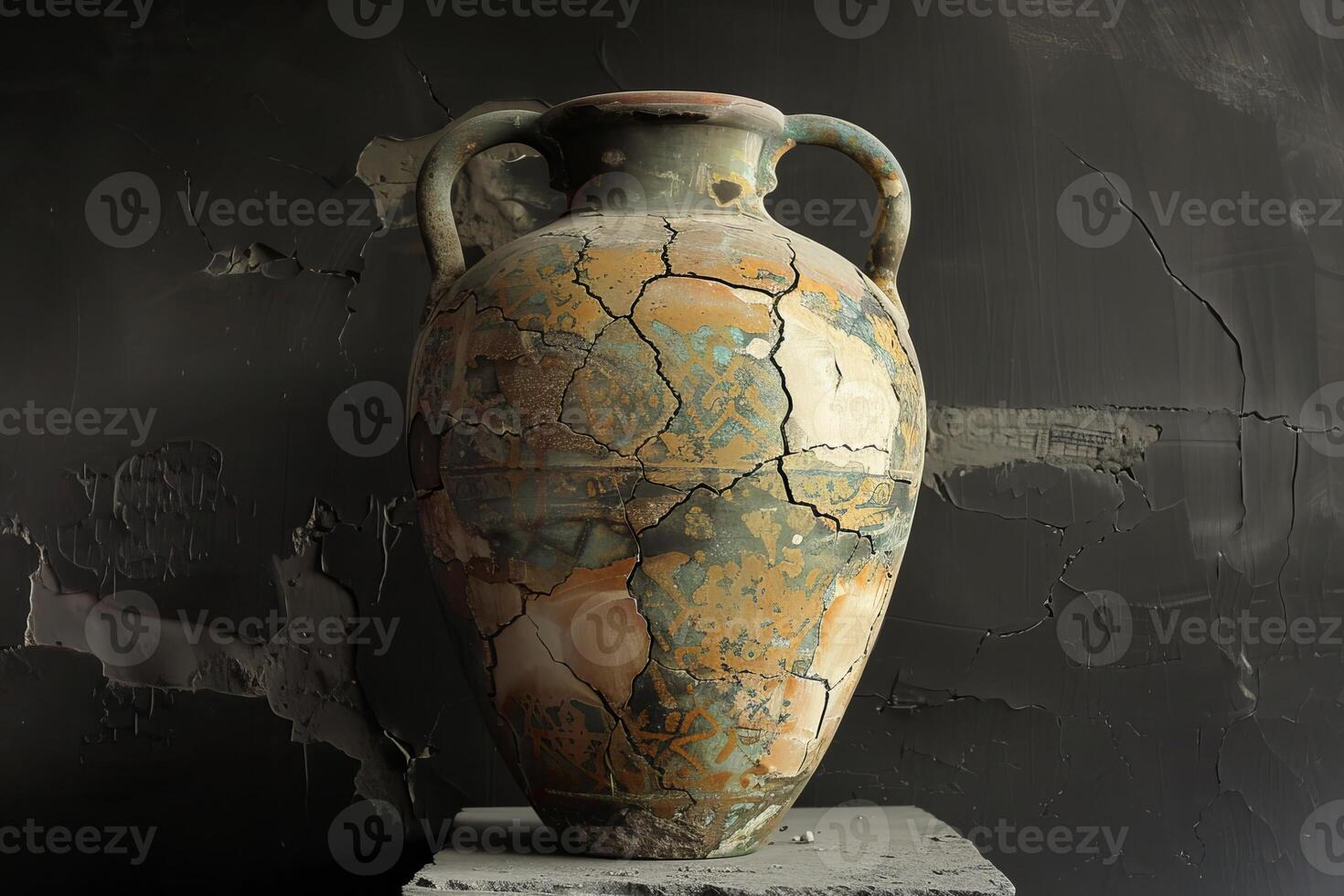 Ancient greek amphora showing signs of aging and cracking photo