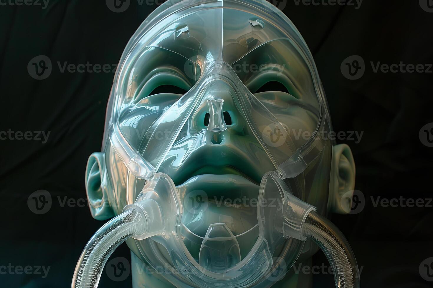 Mannequin head wearing a full face cpap mask for sleep apnea therapy photo