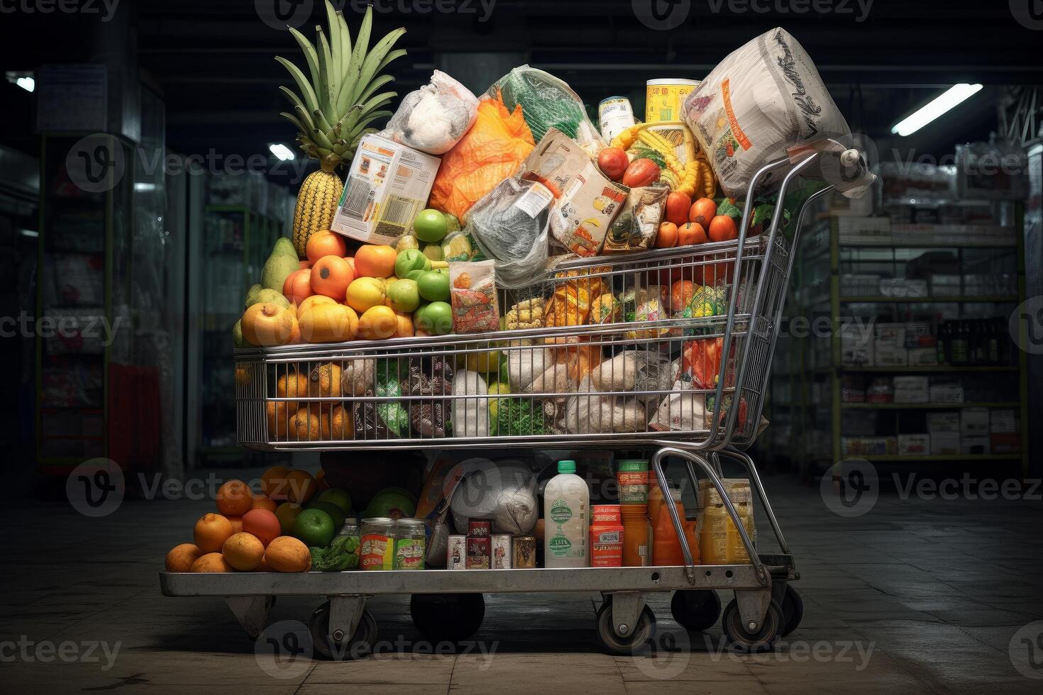Versatile Shopping cart supermarket. Generate Ai photo