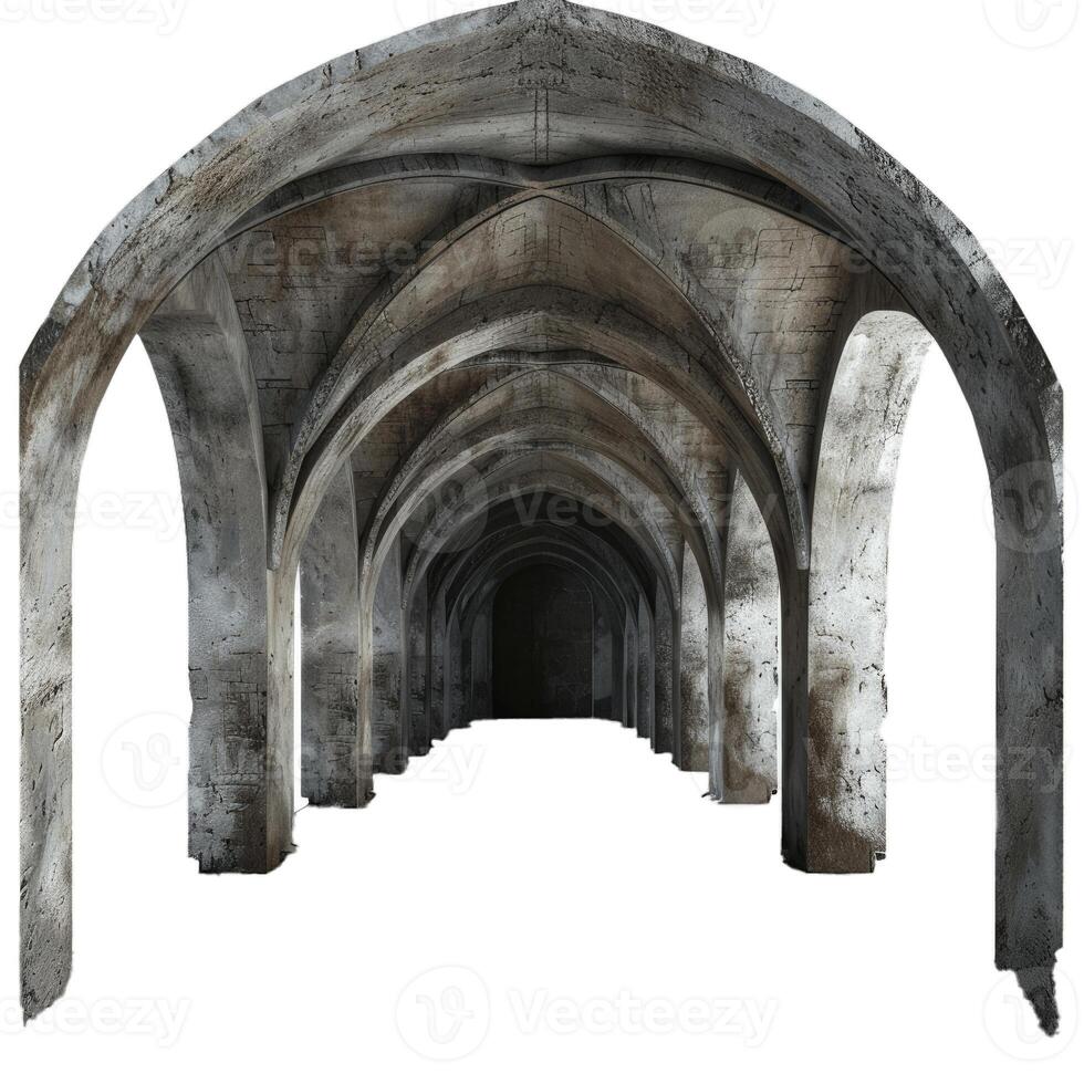 Gothic archway creating tunnel effect with sunlight photo