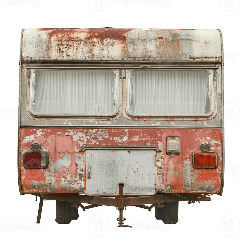 Vintage rusty van rear view on transparent background photo