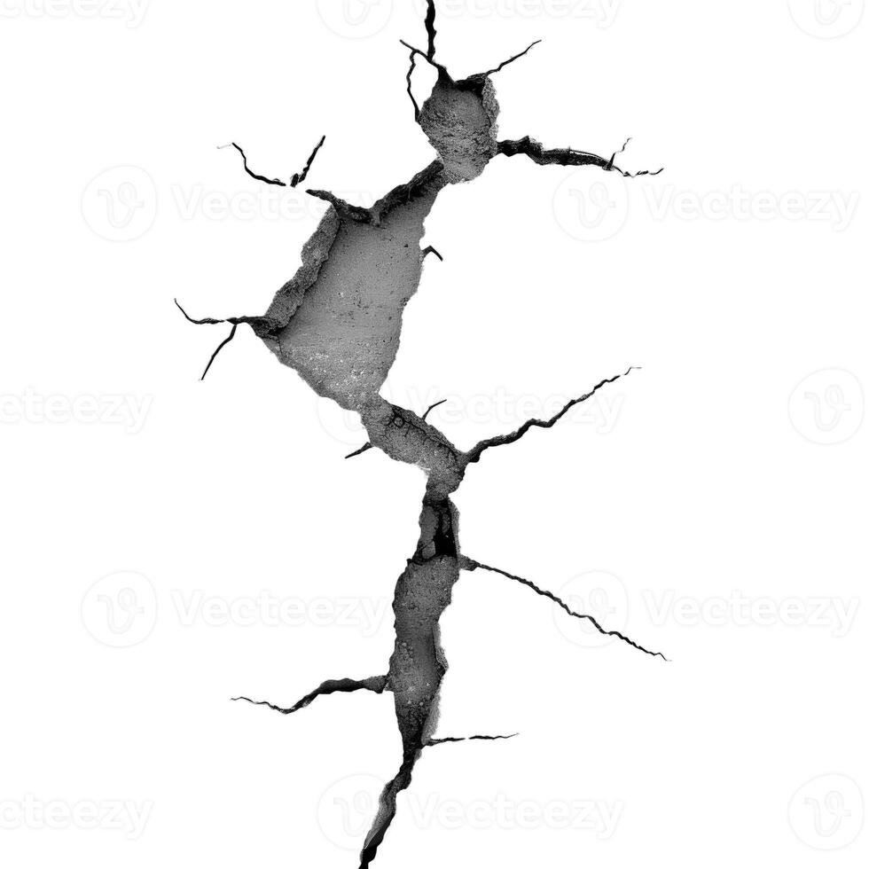 Large crack splitting concrete wall from earthquake damage photo