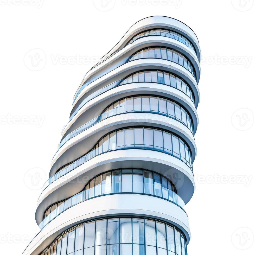 Modern office building showing futuristic architecture on white background photo